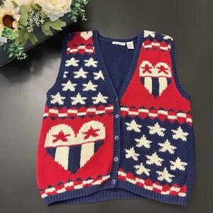 Talbots Vintage Y2k 90s Red Blue White Star Heart Patriotic USA Sweater Vest S